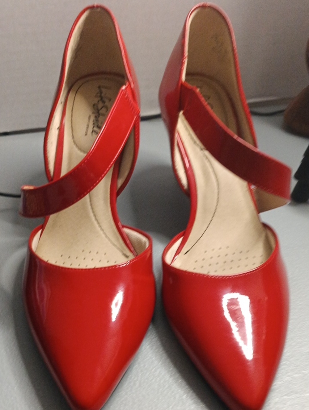 Life Stride Red Patent Pointed-Toe Mary Jane Heels